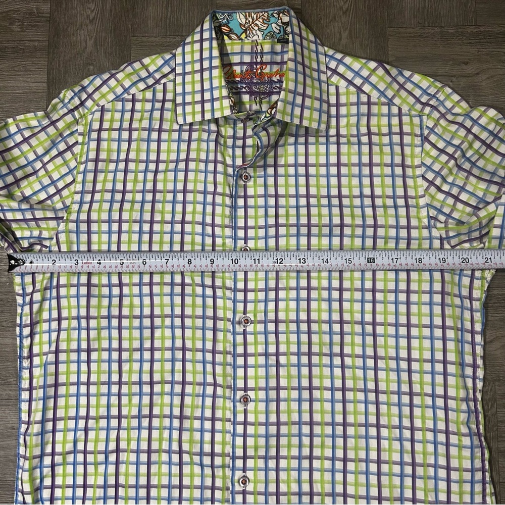 Mens Robert Graham Purple/Green/Blue Plaid Long Sleeve Dress Shirt Size Small - Picture 6 of 11